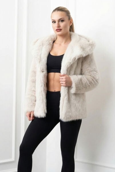 Glozmen Peluş Kürk Görünümlü Kadın Mont