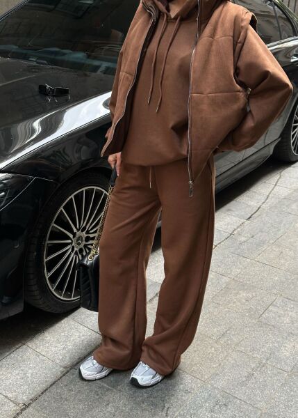 Kadın Üçlü Süet Eşofman Takım –