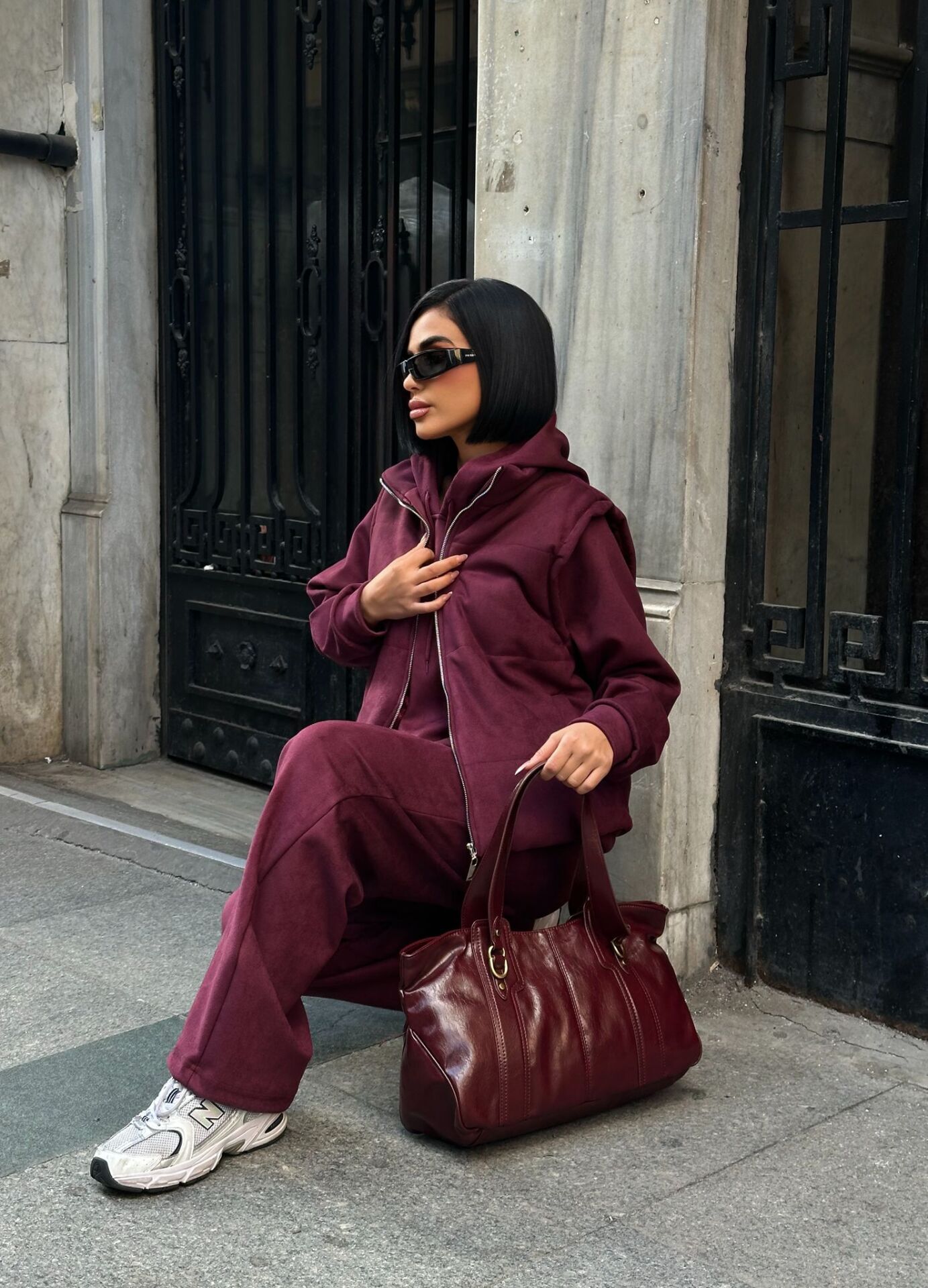 Kadın Üçlü Süet Eşofman Takım –