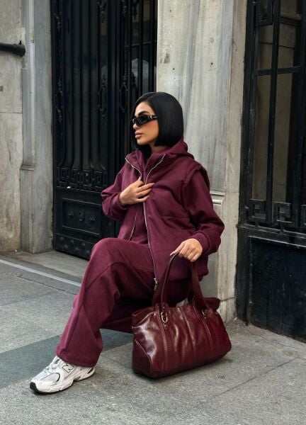 Kadın Üçlü Süet Eşofman Takım –