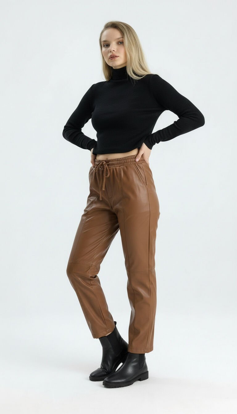 Glozmen İnce Şardonlu Deri Pantolon