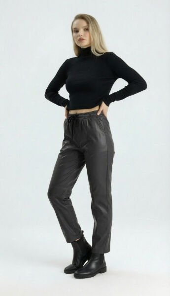 Glozmen İnce Şardonlu Deri Pantolon S - Siyah