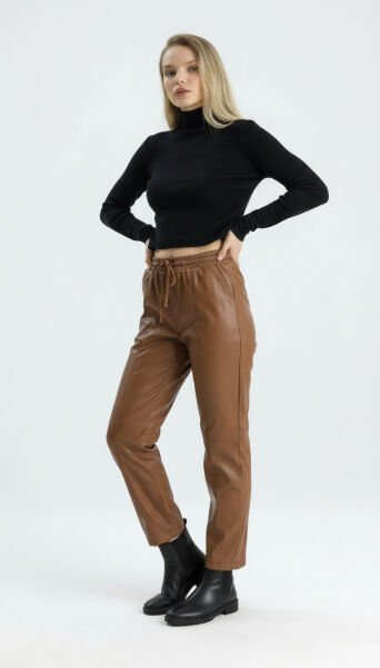 Glozmen İnce Şardonlu Deri Pantolon XXL - Kahve