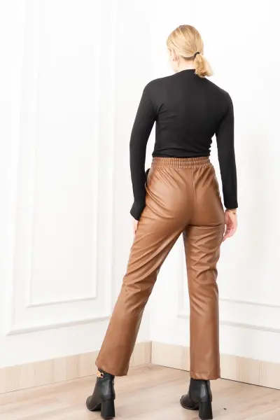 Glozmen İnce Şardonlu Deri Pantolon XXL - Kahve