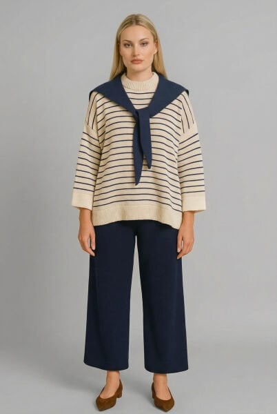 Çizgili Triko Takım - (Tek Beden)