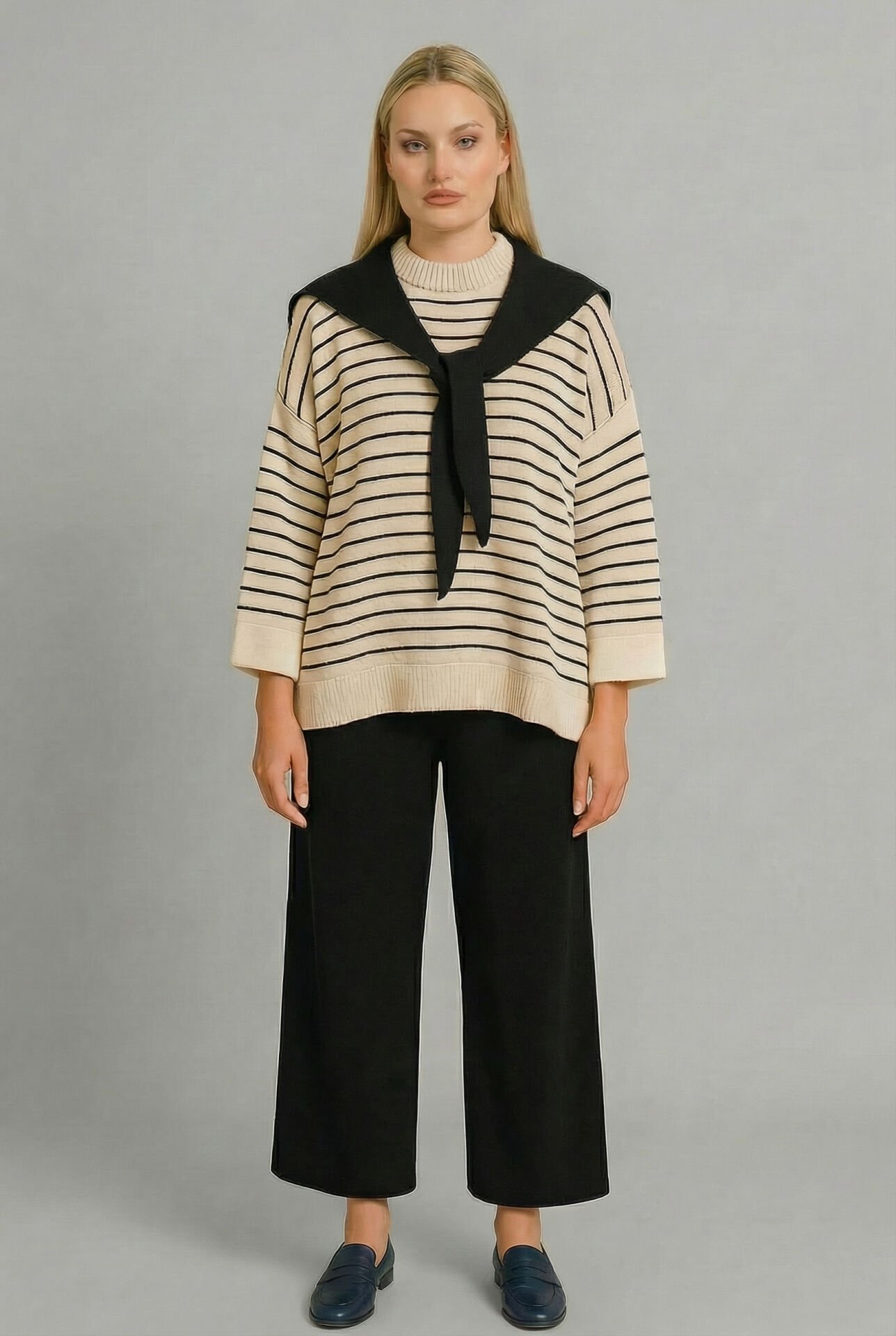 Çizgili Triko Takım - (Tek Beden)