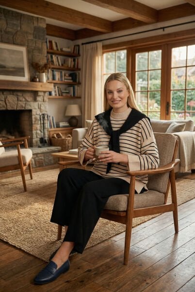 Çizgili Triko Takım - (Tek Beden)