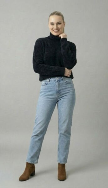 Glozmen Kadın Siyah Balıkçı Yaka yumoş Kazak