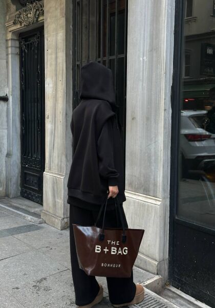 Kadın 3’lü Takım Kapüşonlu Fermuarlı Yelekli  Oversize Sweat , Bol Paça Pantolon Siyah - L