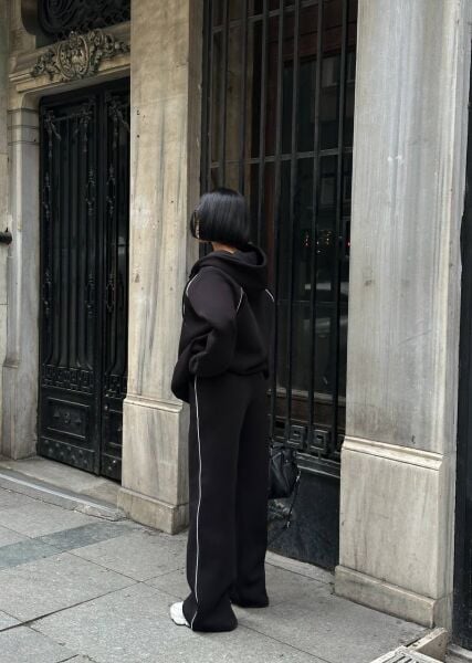 Kadın Kapüşonlu Fermuarlı Oversize 3 İplik İkili Takım – Bol Paça Eşofman Takımı