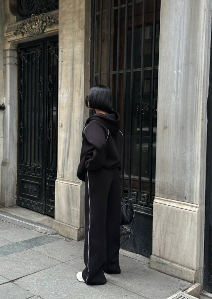 Kadın Kapüşonlu Fermuarlı Oversize 3 İplik İkili Takım – Bol Paça Eşofman Takımı