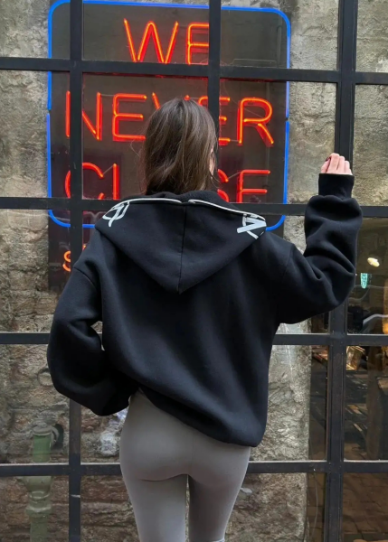 Baskılı 3 iplik kalın Minus Hırka Two Detail Fermuarlı Unisex Oversize Ful Zip Hırka