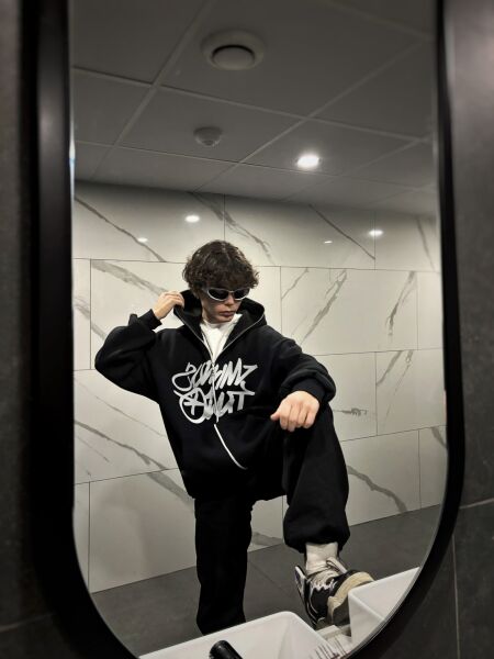 Baskılı 3 iplik kalın Minus Hırka Two Detail Fermuarlı Unisex Oversize Ful Zip Hırka