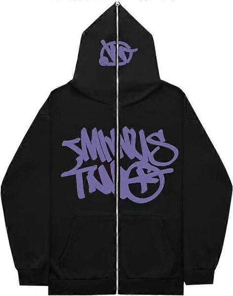 Baskılı 3 iplik kalın Minus Hırka Two Detail Fermuarlı Unisex Oversize Ful Zip Hırka Mor - M