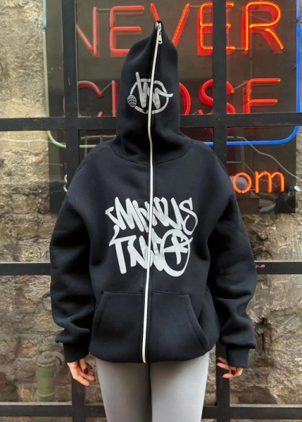 Baskılı 3 iplik kalın Minus Hırka Two Detail Fermuarlı Unisex Oversize Ful Zip Hırka Gri - XL